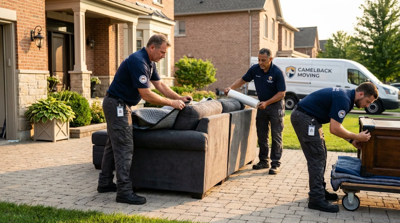 Large estate moving crew wrapping furniture in Roanoke, IN