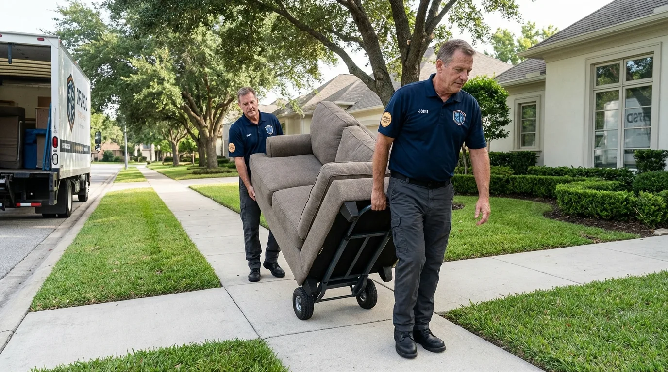 Local residential moving crew loading furniture in Roanoke, IN